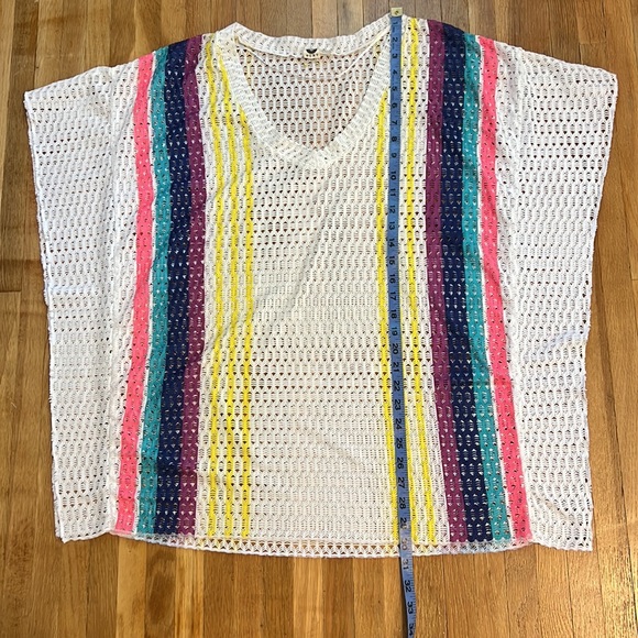 Roxy Open Knit Mesh Lace Multicolor Rainbow Poncho Cape Boho Crochet Coverup S - Picture 9 of 11